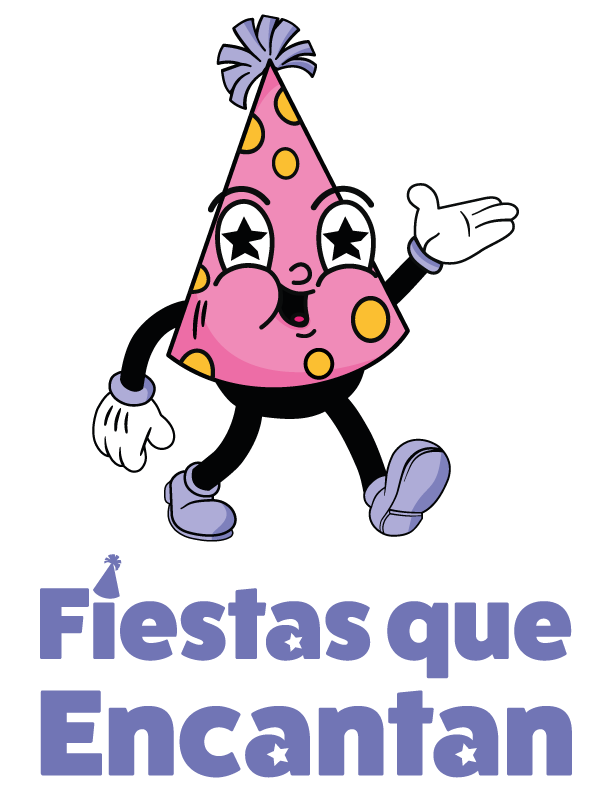 Mascota Fiestas que Encantan: cono de fiesta con cara feliz saludando